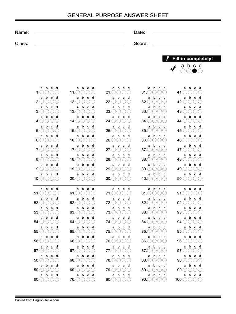 General Purpose Answer Sheet Form Fill Online Printable Fillable Blank PdfFiller