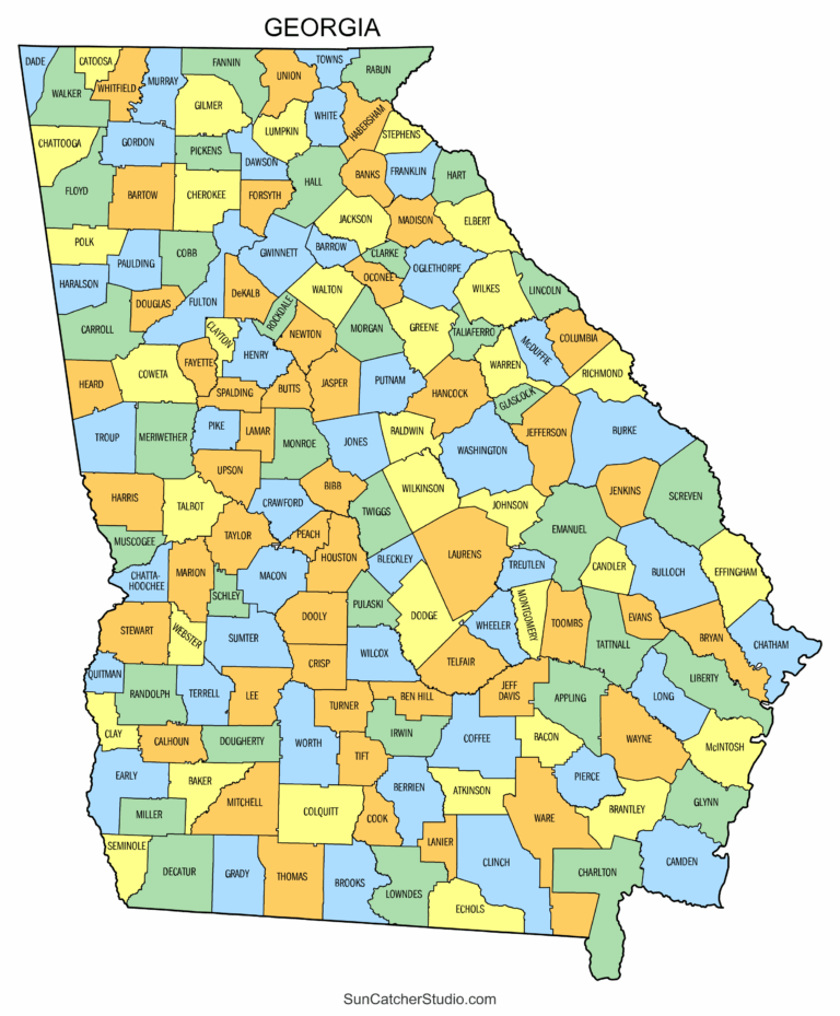 Georgia County Map Printable State Map With County Lines Free Printables Monograms Design Tools Patterns DIY Projects