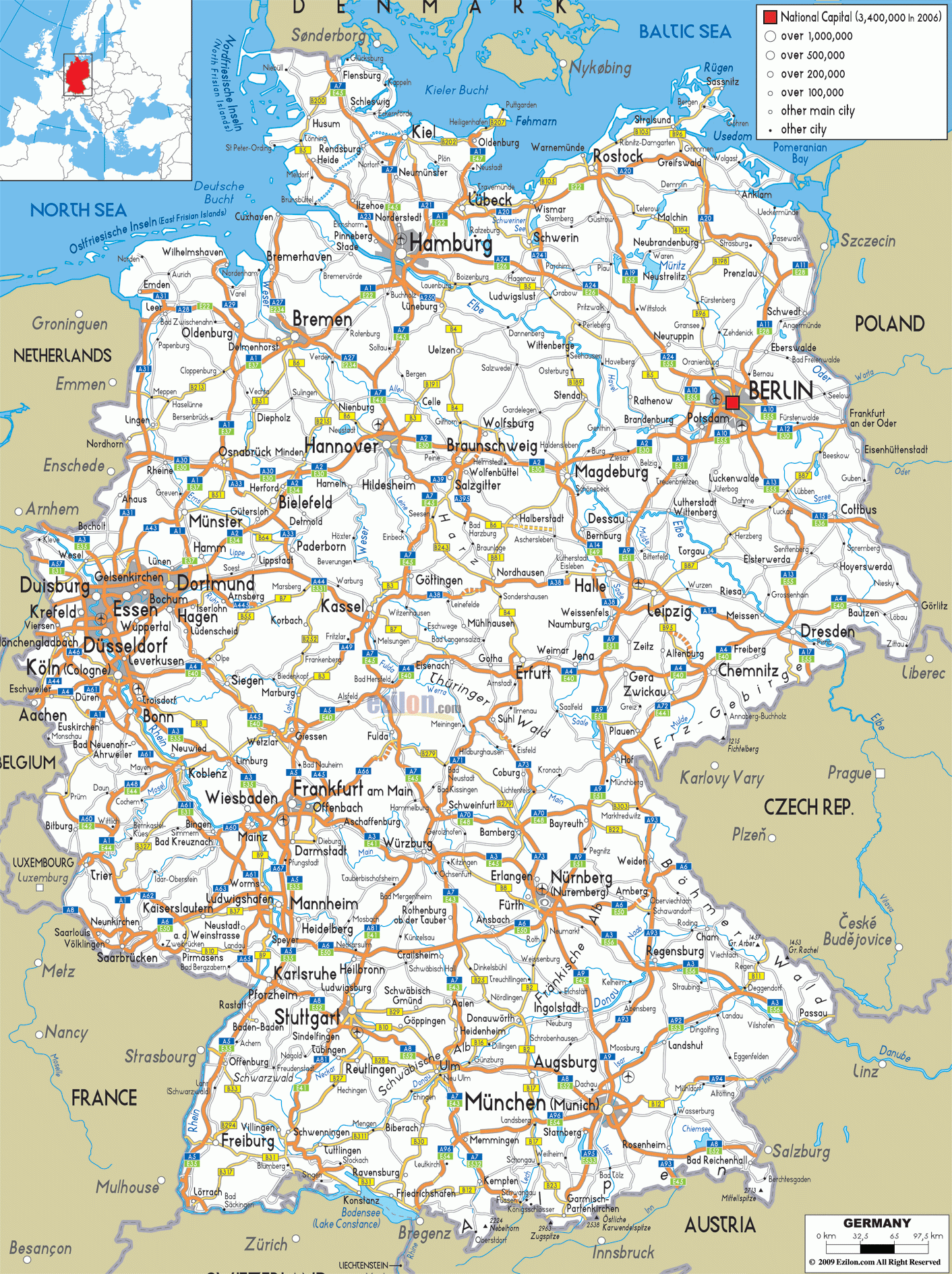 Germany Road Map Highways Autobahns And Transport Routes Explained Ezilon Maps