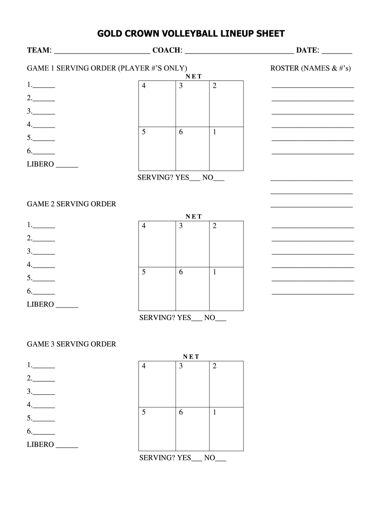 Gold Crown Volleyball Lineup Sheet Form Fill Online Printable Fillable Blank PdfFiller