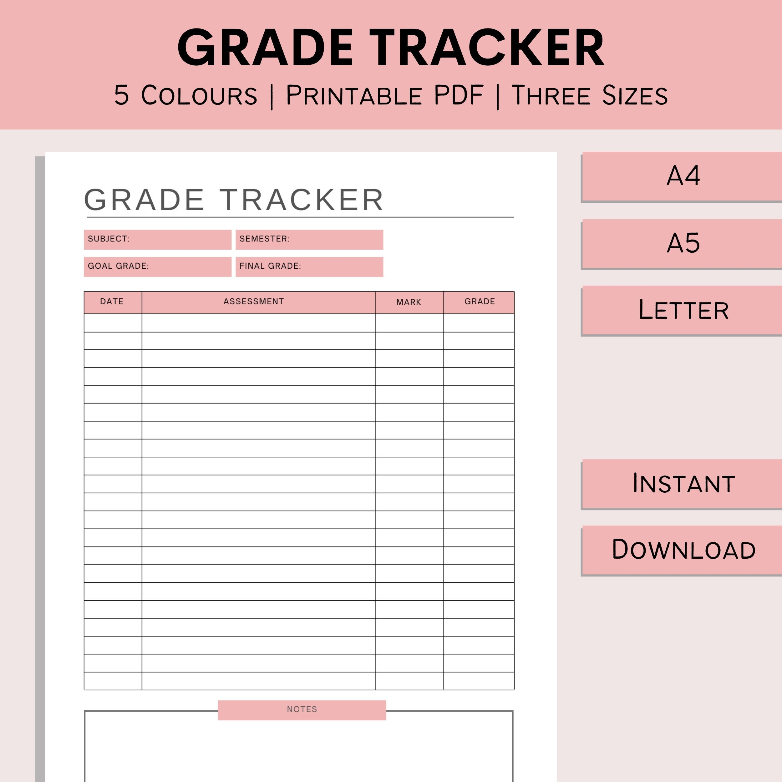 Grade Tracker Printable Assignment Log Student Grade Sheet College University Planner School Organizer PDF A4 A5 Letter Etsy