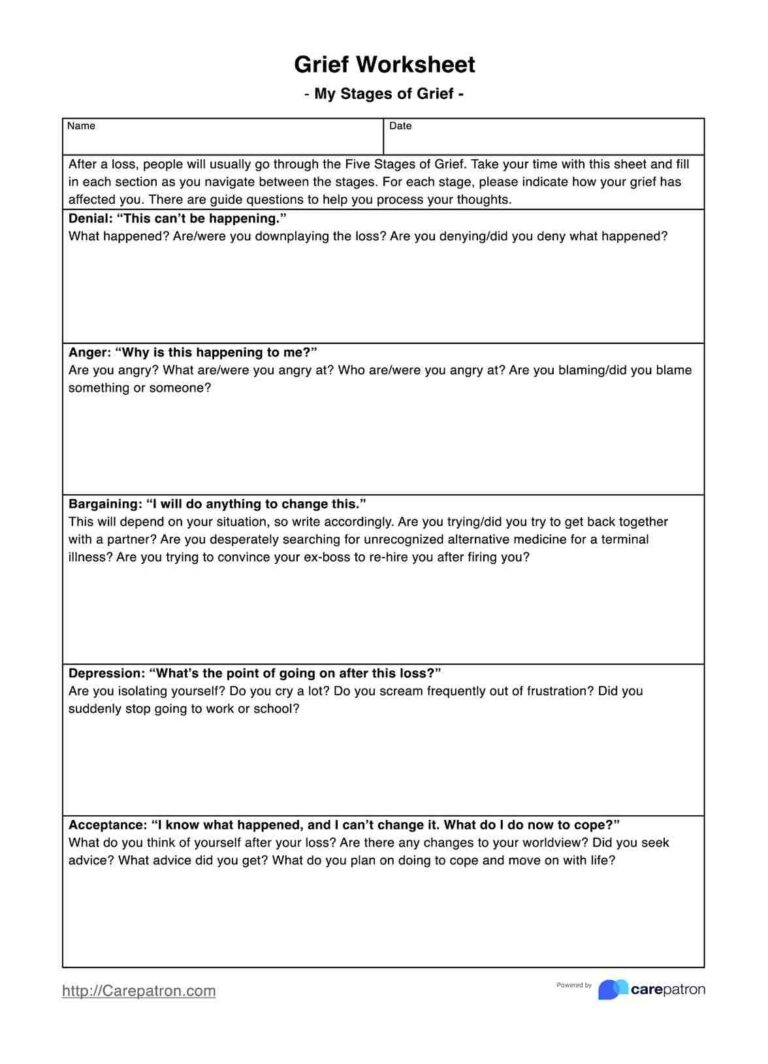 Grief Worksheets