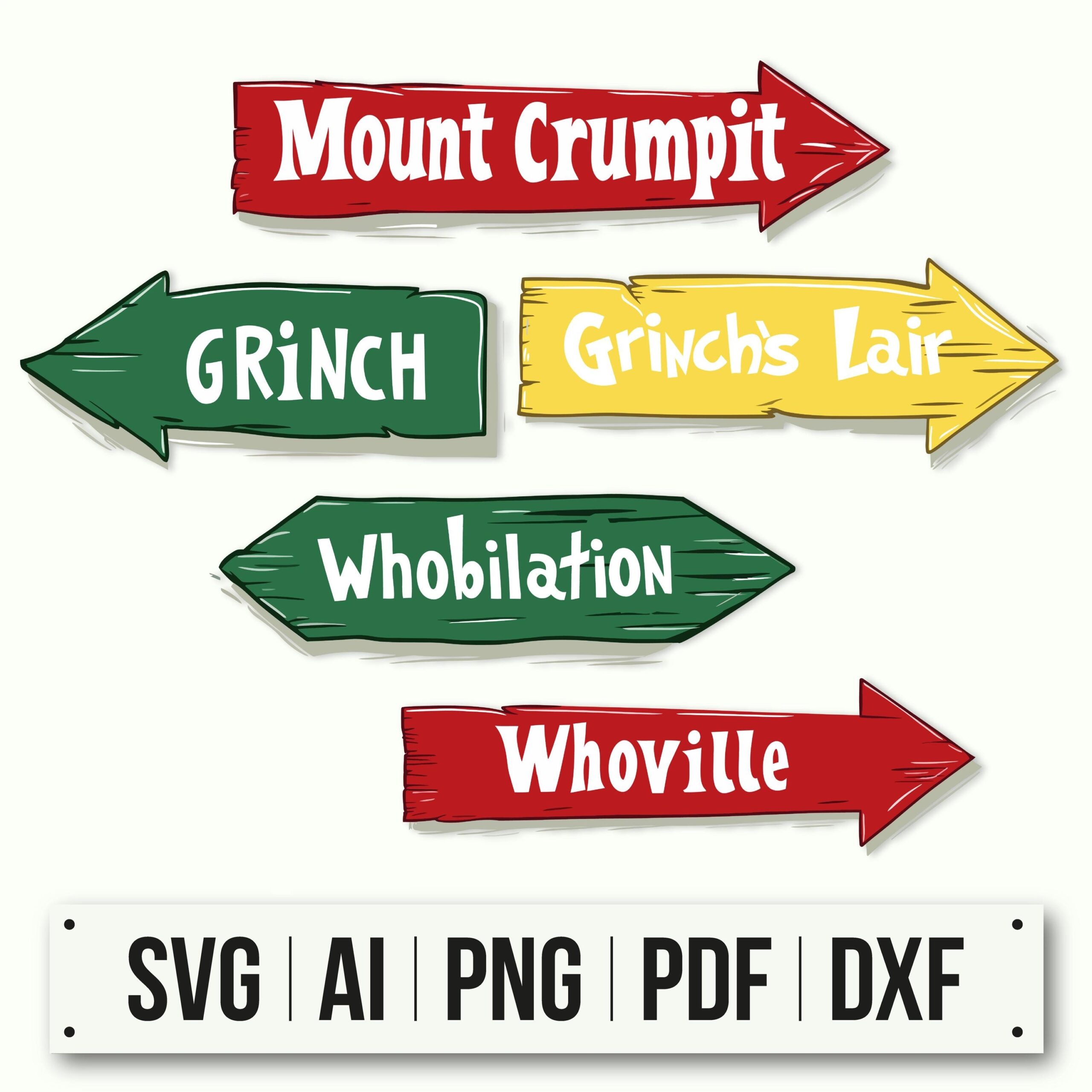 Grinch Direction Signs SVG Bundle Street Sign Whoville SVG Instant Download Road Sign Grinch Grinch Svg Welcome To Whoville Sign Etsy