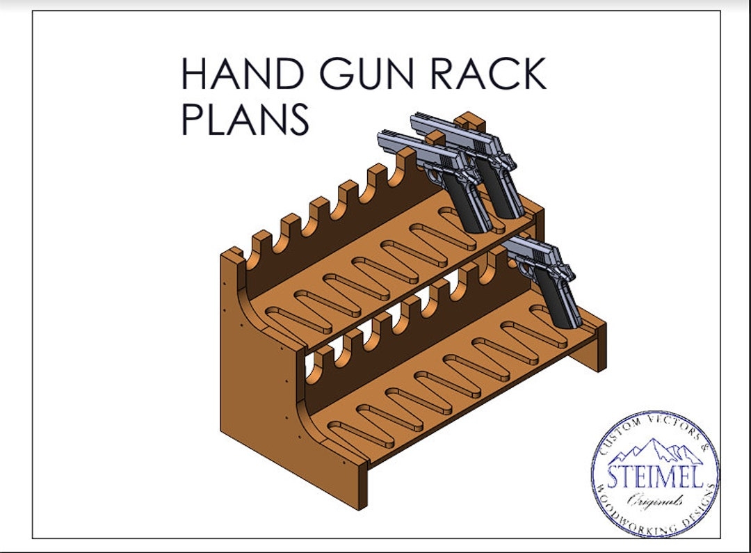 Gun Rack Plan SVG Pistol Wall Hanging Woodworking Blue Prints Holster Ammo Shelf Vector Laser Engraving CNC Cricut Glowforge Etsy