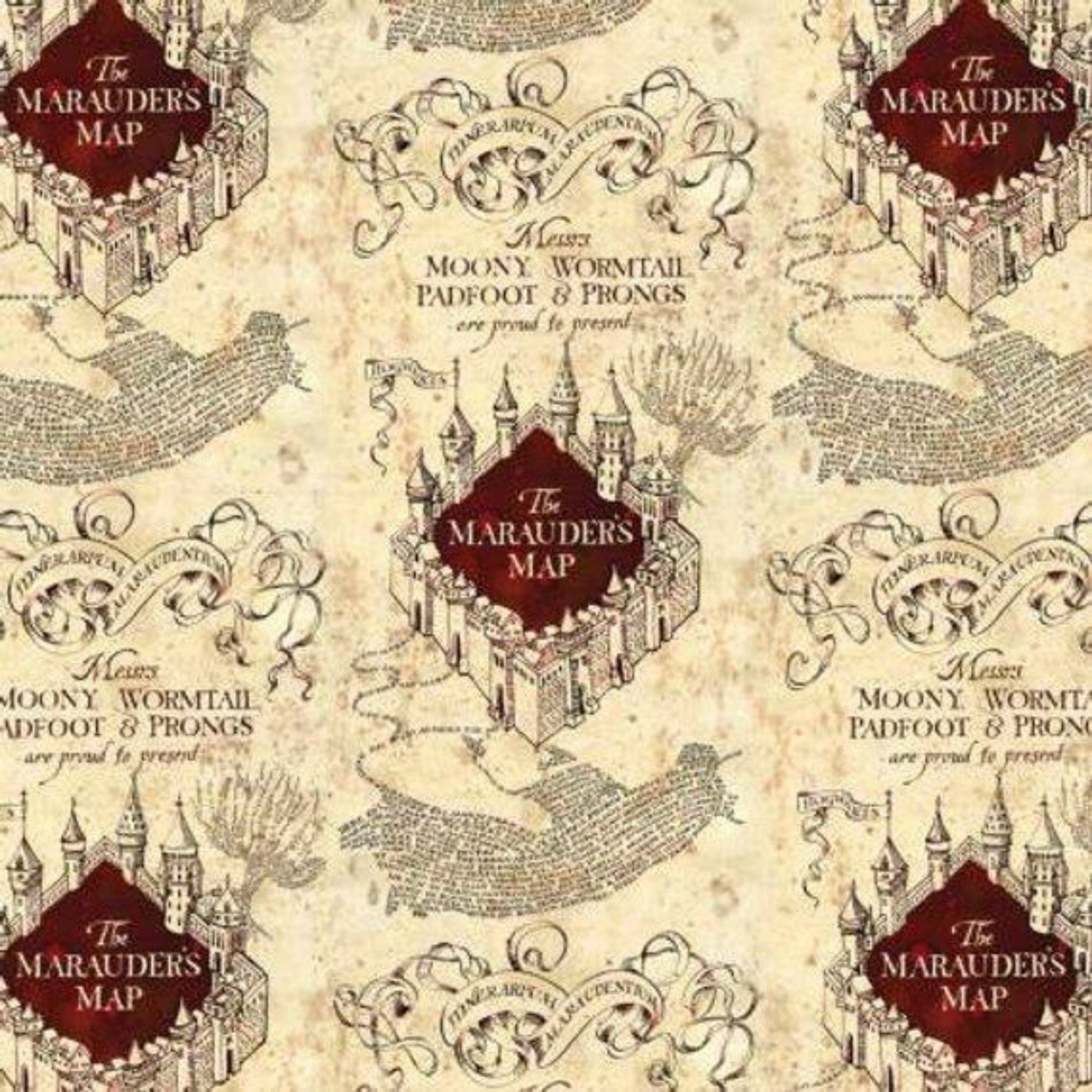 Harry Potter Marauders Map 100 Cotton Print Fabric Cream Wine 93 4 06 Etsy