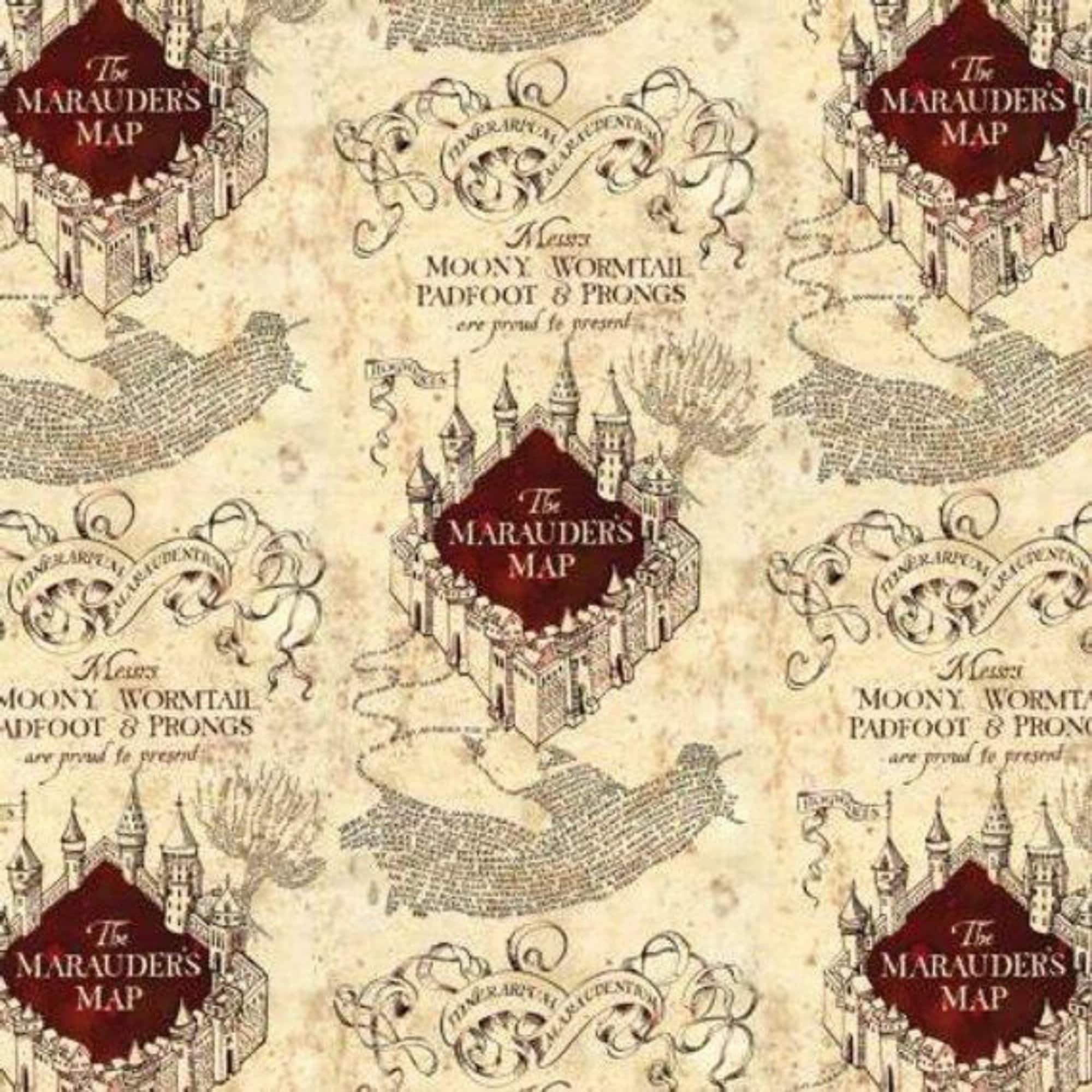 Harry Potter Marauders Map 100 Cotton Print Fabric Cream Wine 93 4 06 Etsy