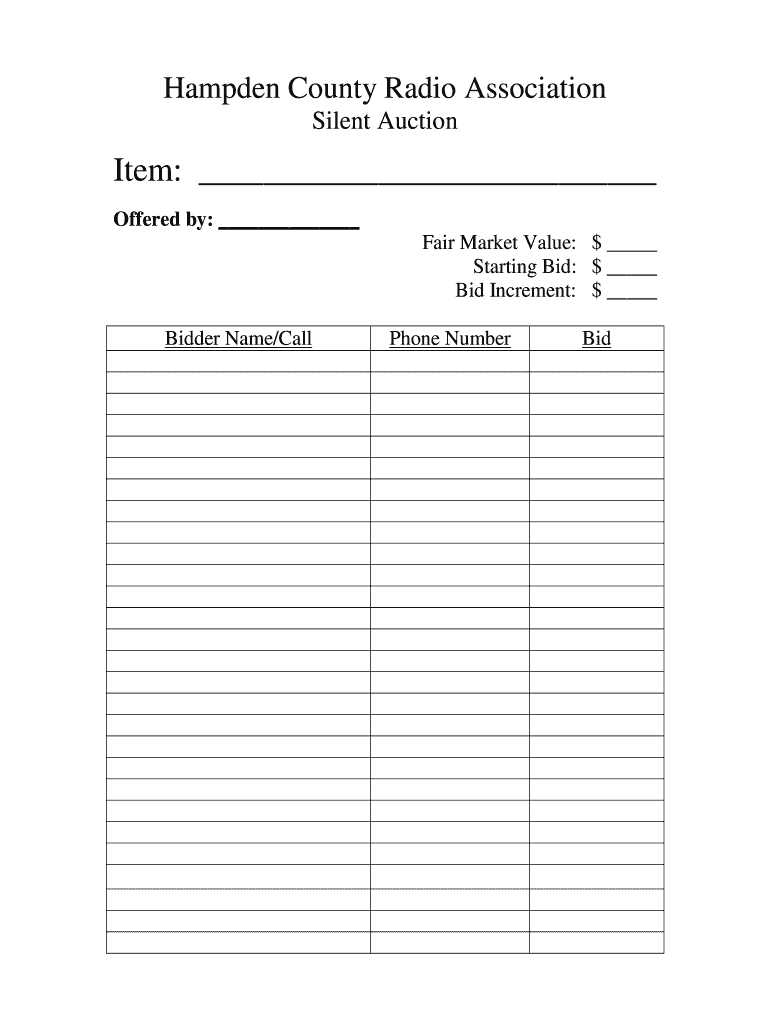 HCRA Silent Auction Form Fill Online Printable Fillable Blank PdfFiller