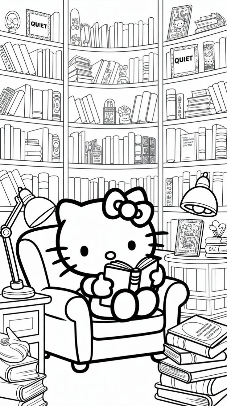 Hello Kitty Coloring Pages Free Printable Library Scene For Kids