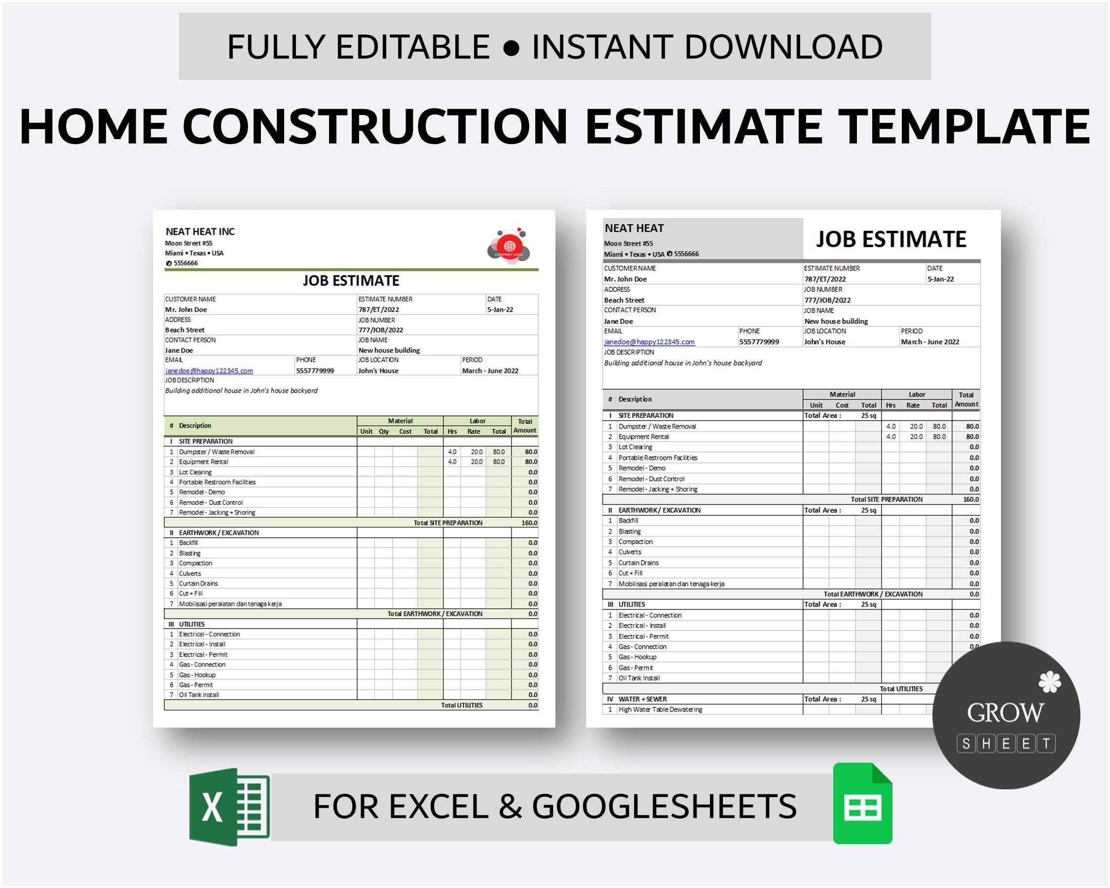 Home Construction Estimate Template Printable Construction Estimate Form For Excel And Google Sheets Job Estimate Spreadsheet Etsy Home Construction Estimate Template Printable Construction Estimate Form For Excel And Google Sheets Job Estimate Spreadsheet Etsy