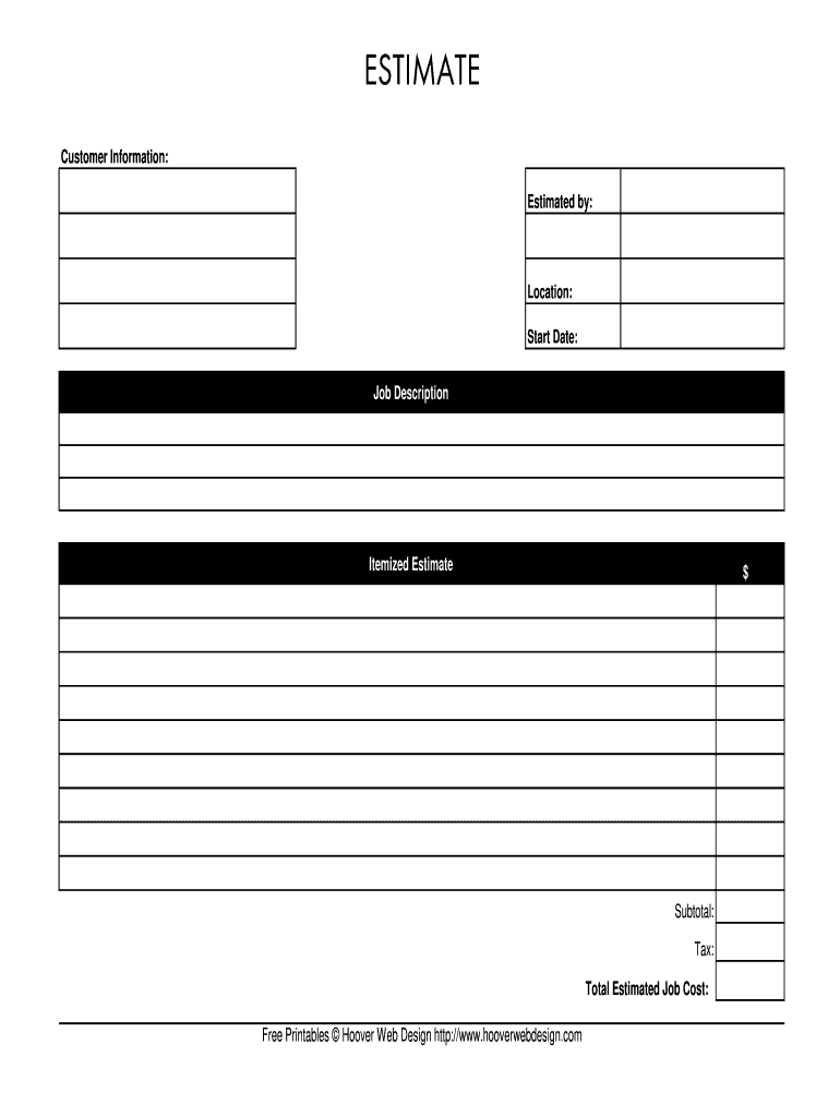Hooverwebdesign Job Estimate Form Fill Online Printable Fillable Blank PdfFiller Hooverwebdesign Job Estimate Form Fill Online Printable Fillable Blank PdfFiller