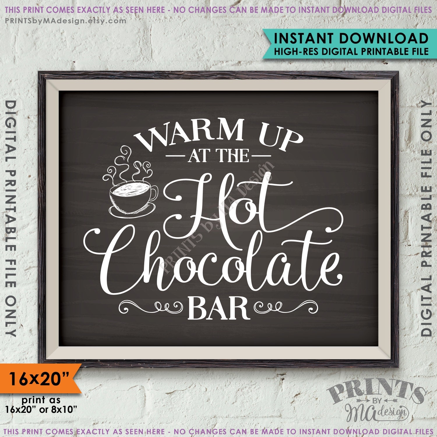 Hot Chocolate Bar Sign Warm Up At The Hot Chocolate Bar Hot Cocoa Mug PRINTABLE 8x10 16x20 Chalkboard Style Sign ID 