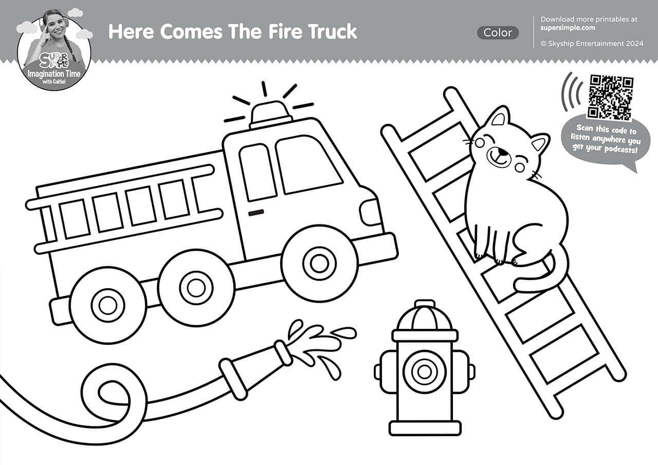 Imagination Time Here Comes The Fire Truck Coloring Page Super Simple