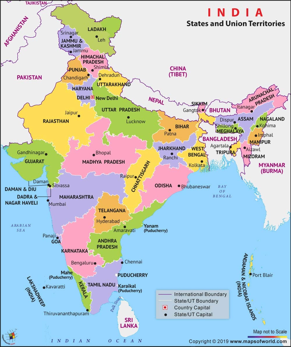 India Map Free Map Of India With States UTs And Capital Cities