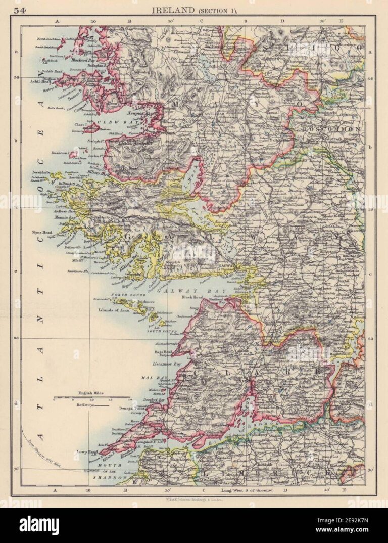 IRELAND WEST COAST Galway Mayo Clare River Shannon JOHNSTON 1901 Old Map Stock Photo Alamy