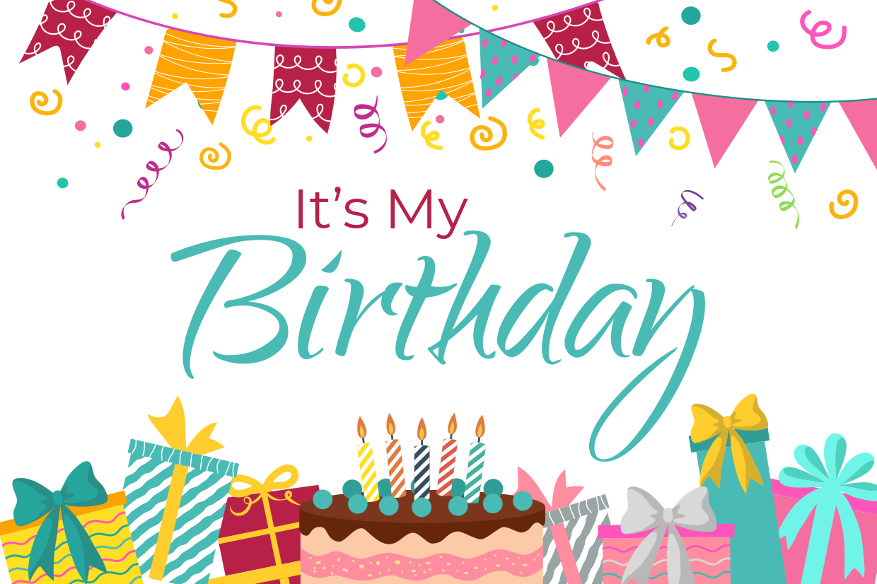 It s My Birthday Cake Candles And Garlands Event Template Square Signs