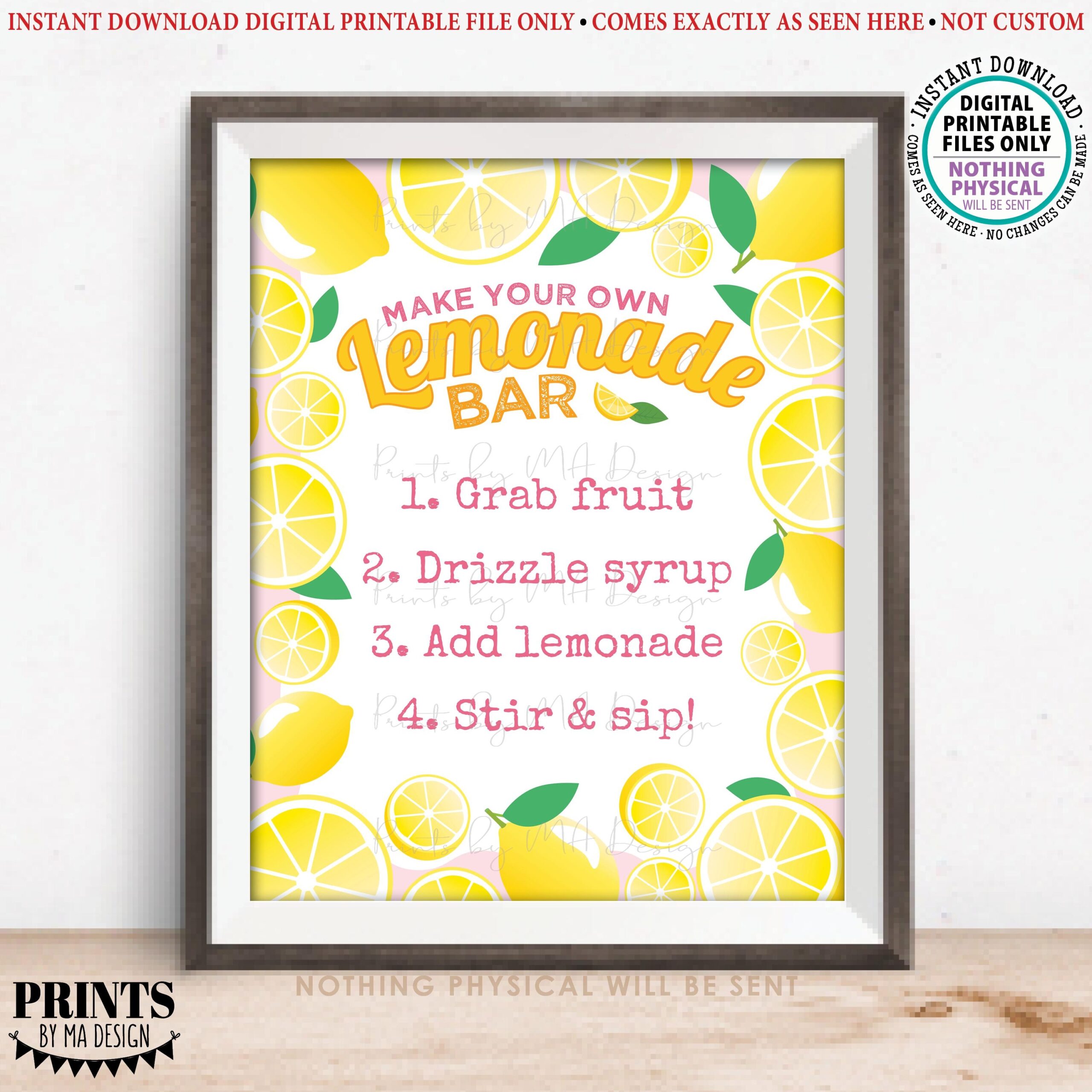 Lemonade Bar Sign Graduation Party Decorations Birthday Retirement Baby Bridal Shower Digital Printable 8x10 16x20 Sign Pink
