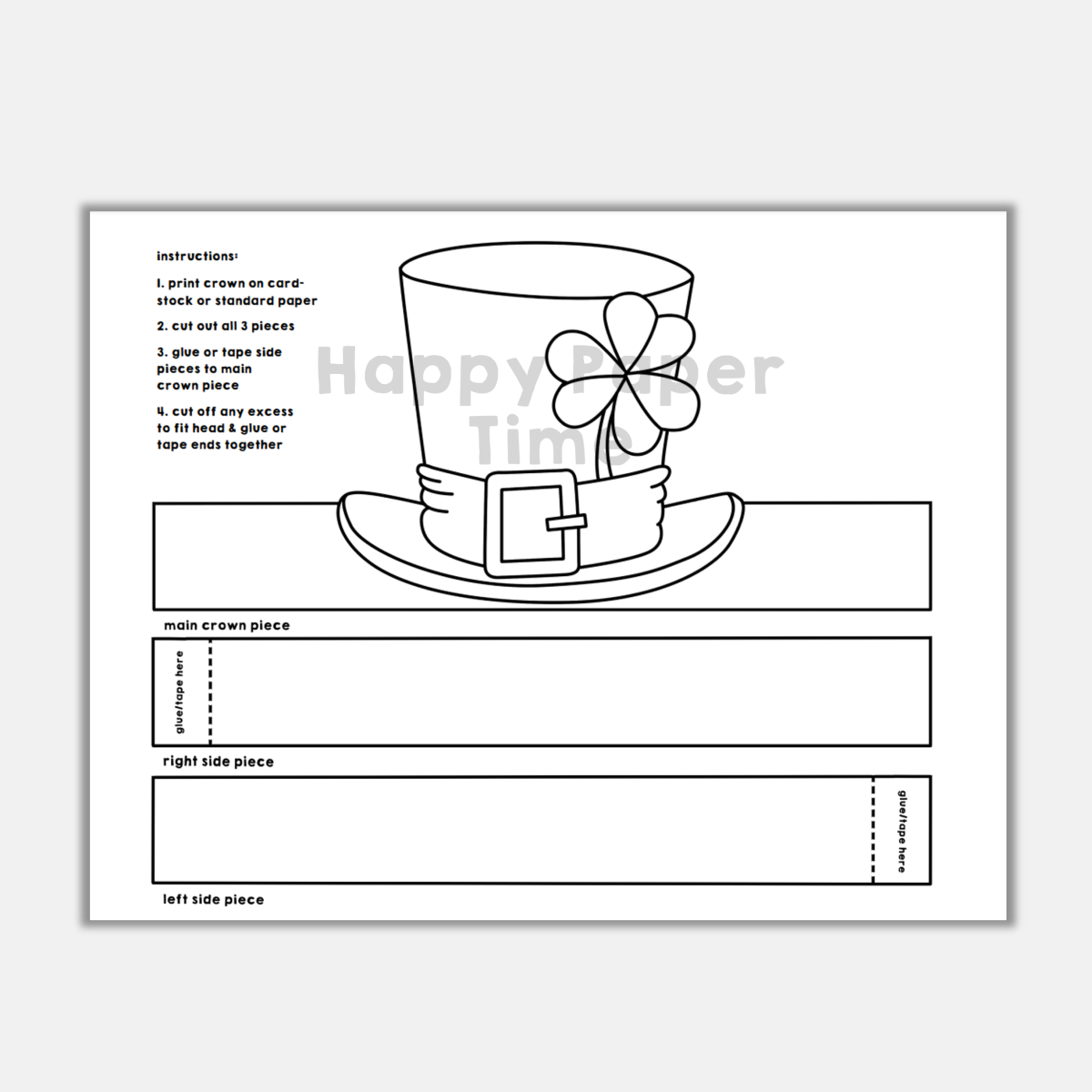Leprechaun Paper Hat Printable Coloring St Patrick s Day Craft Activity Made By Teachers