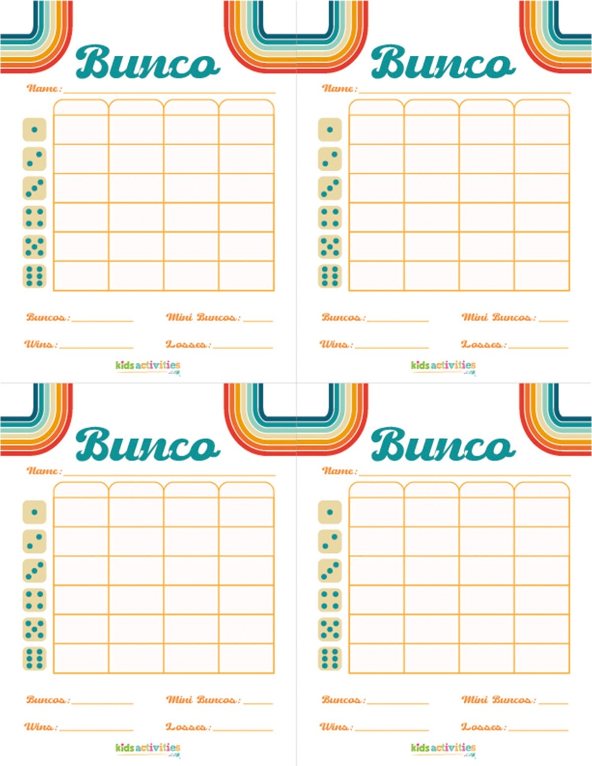 bunco score sheet free printable