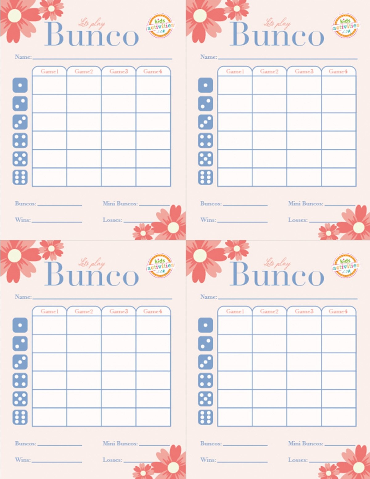 bunco score sheets printable