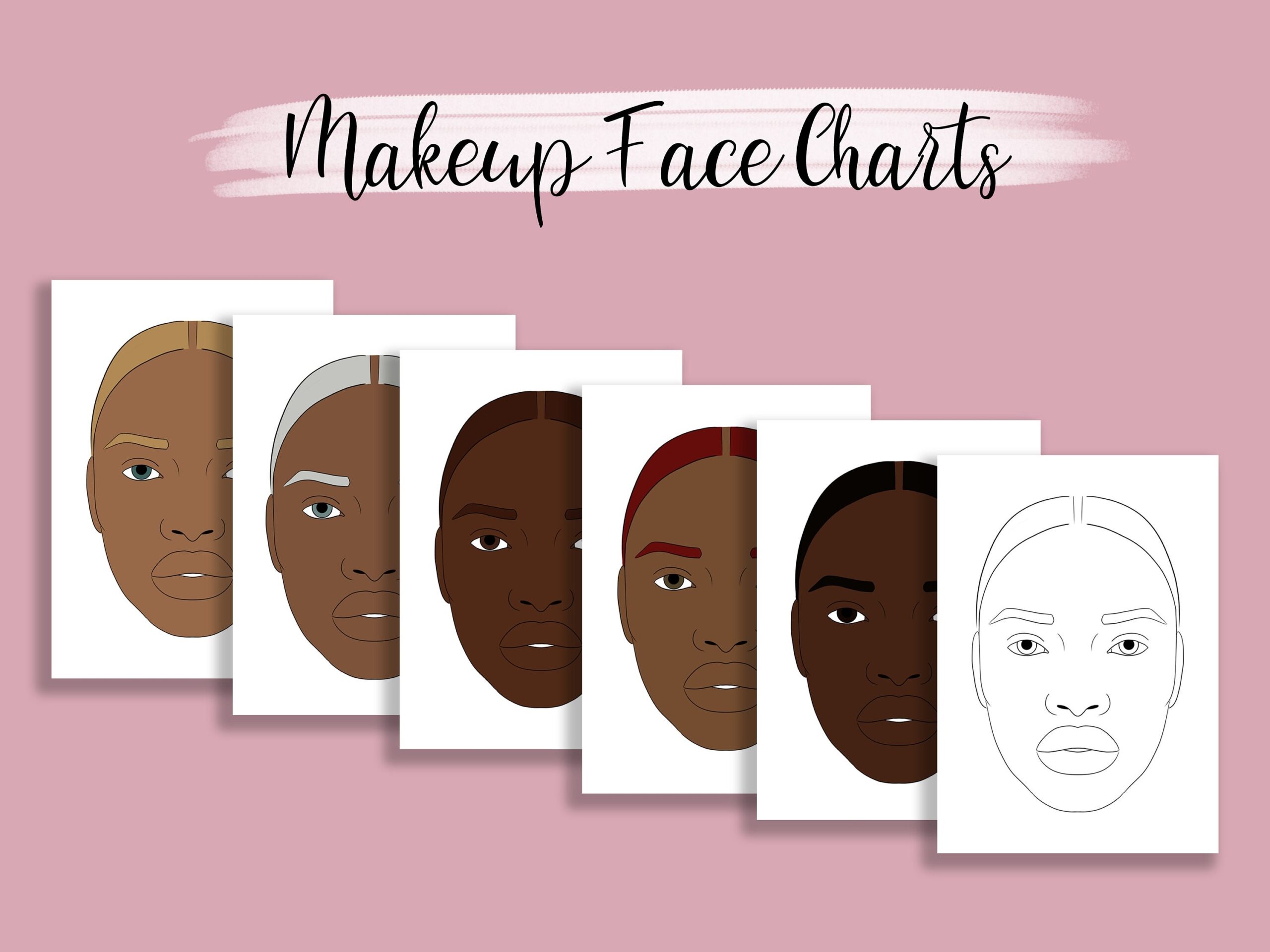 Makeup Face Charts For Artists Printable Procreate Templates Digital Face Chart Sheets For Makeup Practice A4 PNG Download Etsy