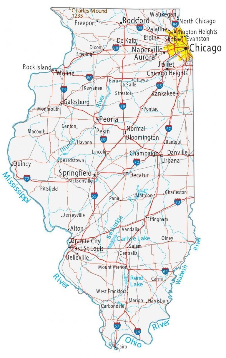 Map Of Illinois Cities And Roads GIS Geography
