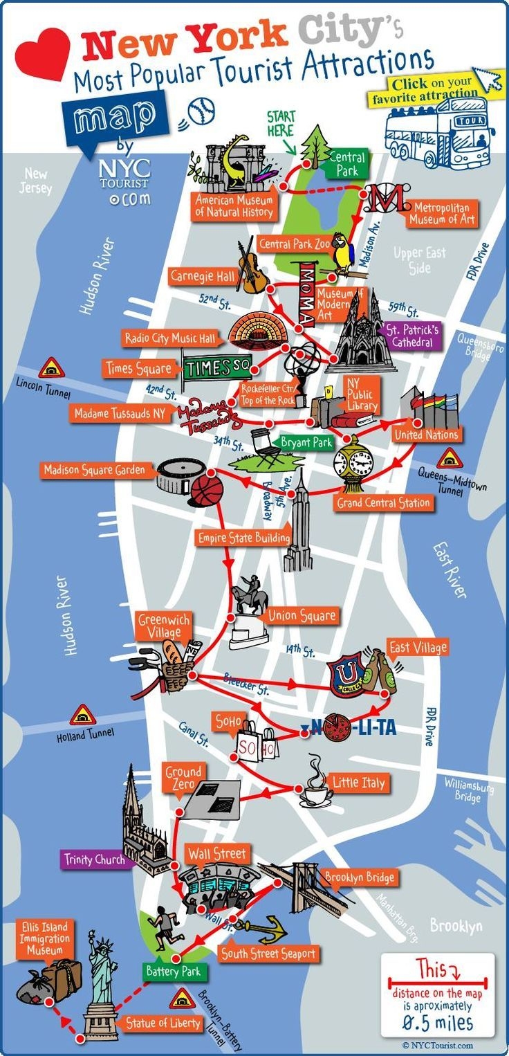 Map Of NYC Tourist Attractions Sightseeing Tourist Tour New York City Travel New York City Vacation New York Travel