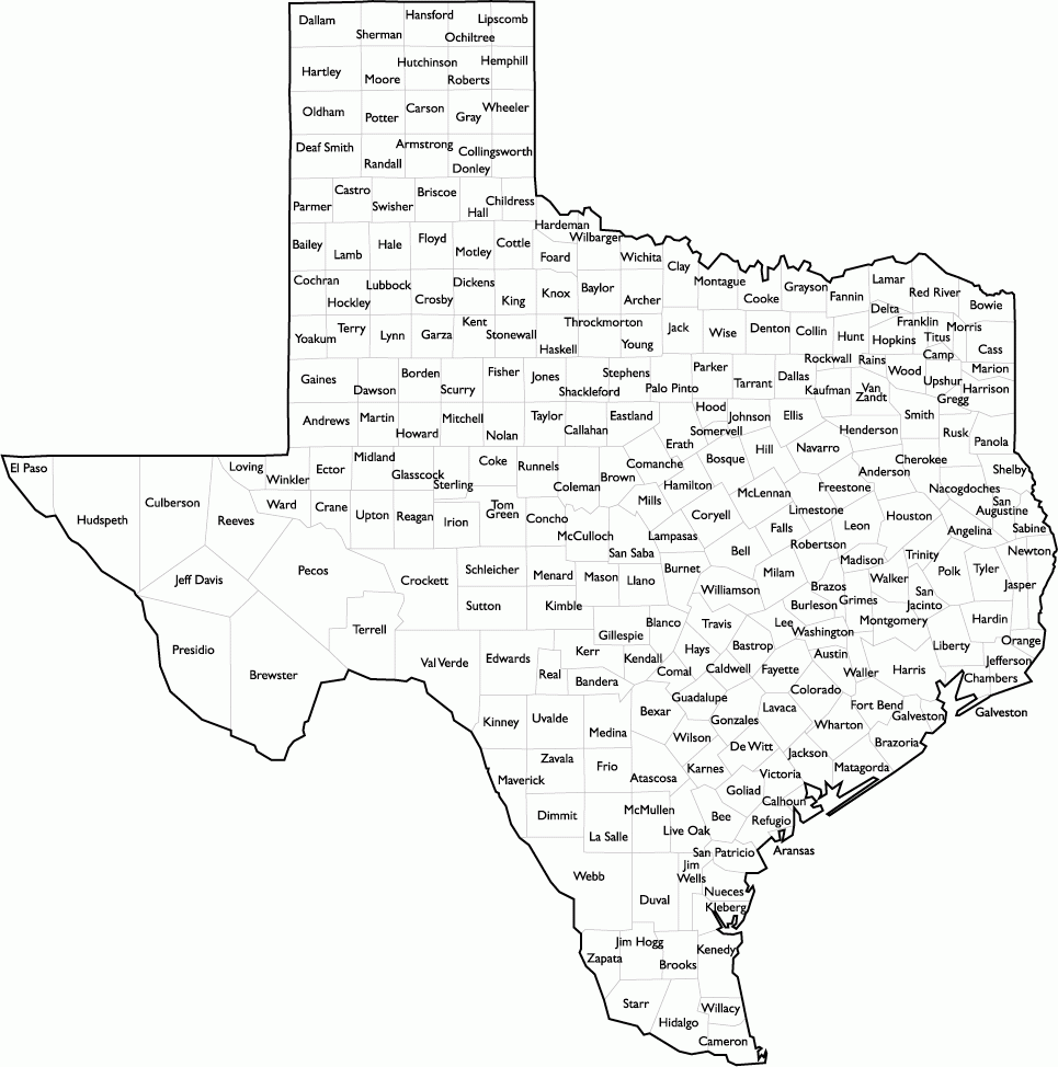 map of texas counties printable