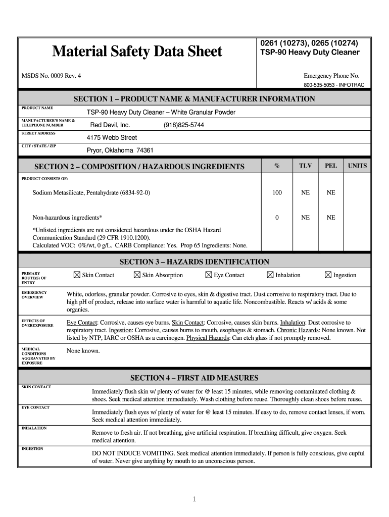 Materials Safety Data Sheet Sample Fill Out Sign Online DocHub