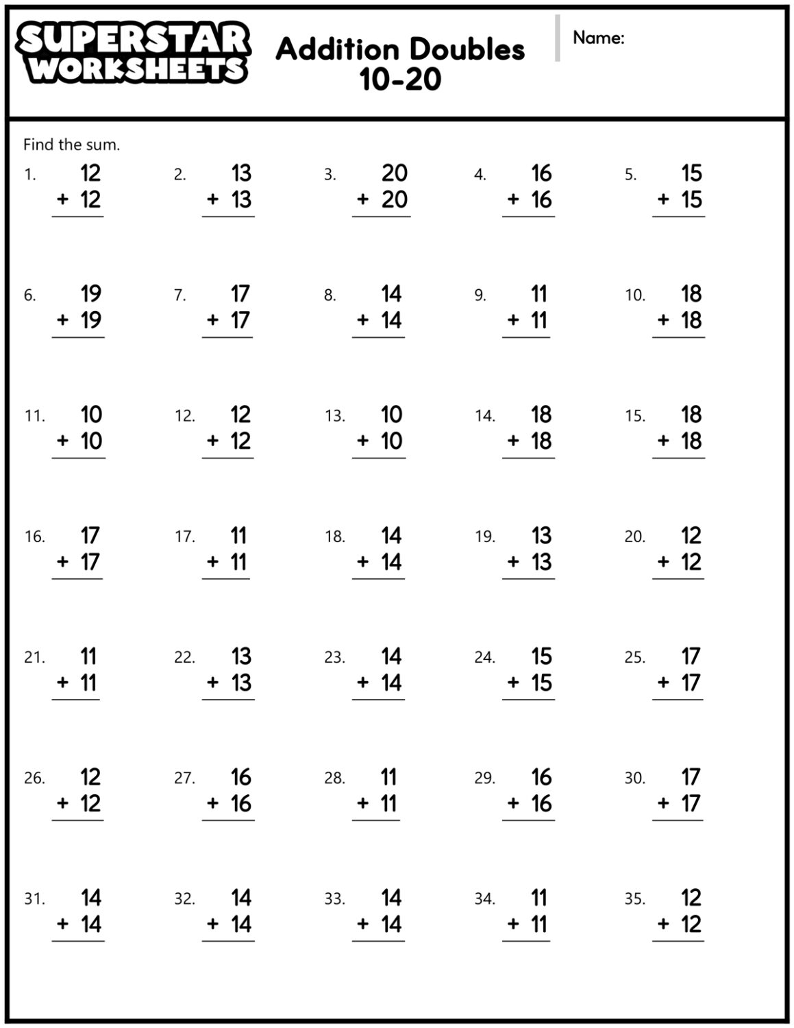 addition sheets printable