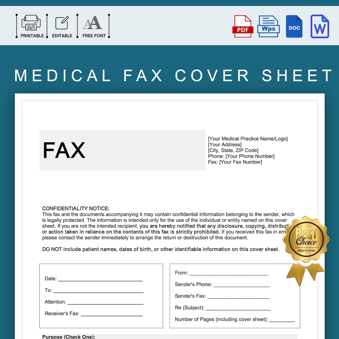 Medical Fax Cover Sheet Template Printable Healthcare Fax Cover Sheet For Clinics Hospitals Editable Hipaa compliant Fax Cover Form Etsy
