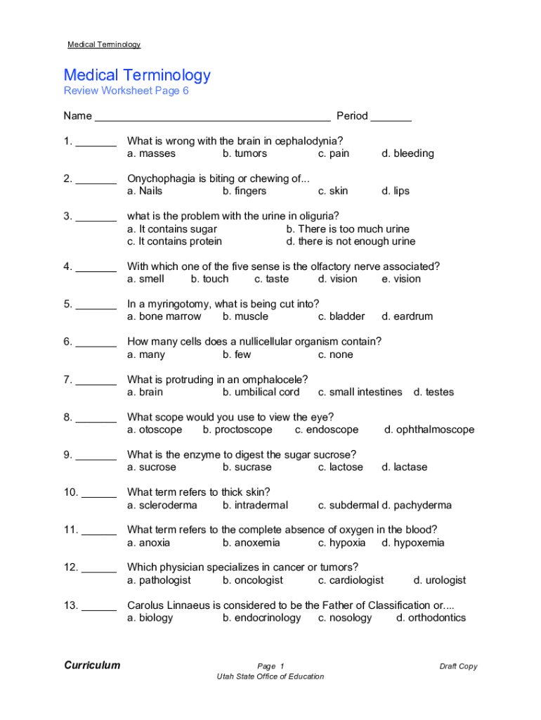free printable medical terminology worksheets