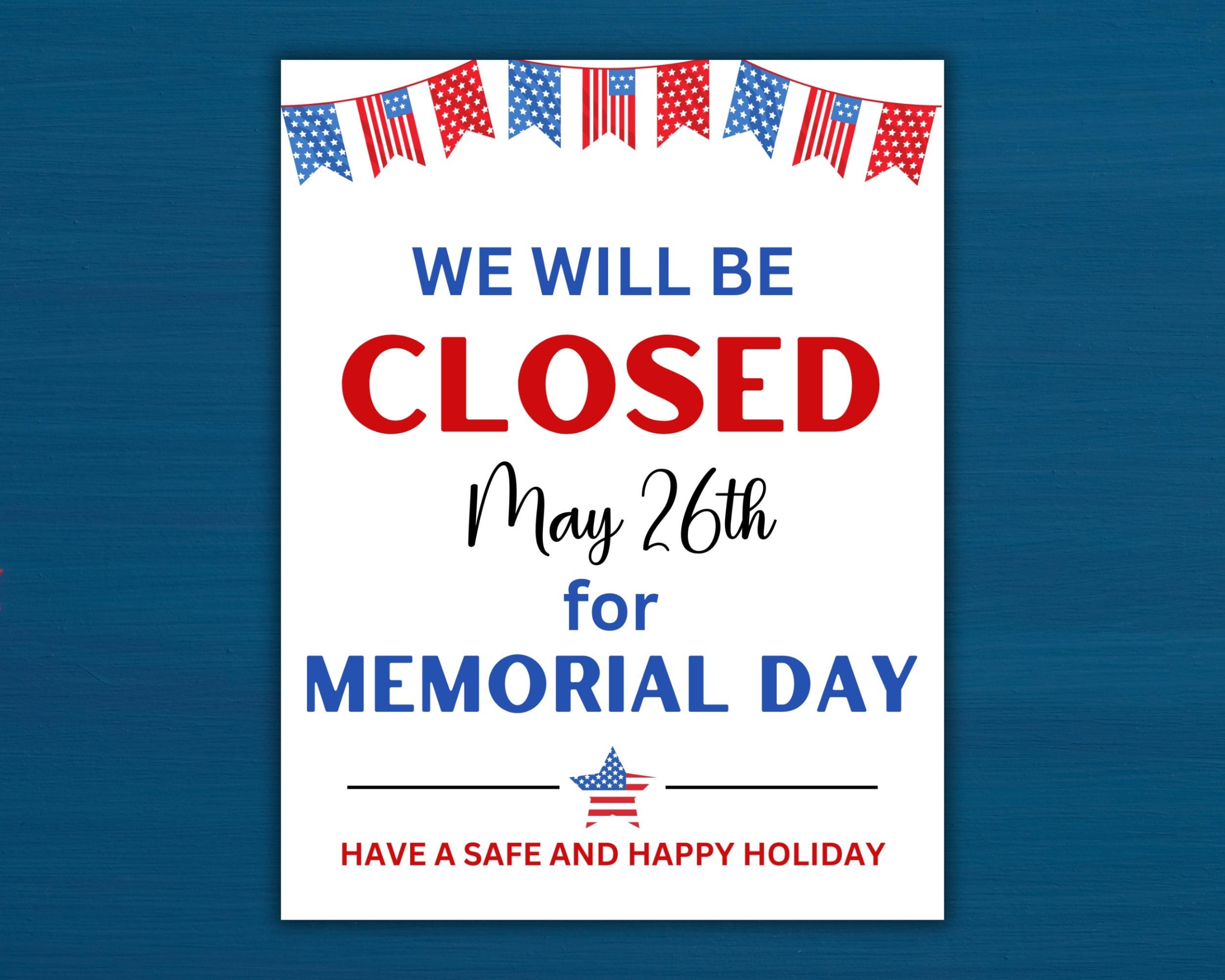 Memorial Day Closed Sign Printable Storefront Door Sign instant Download Etsy