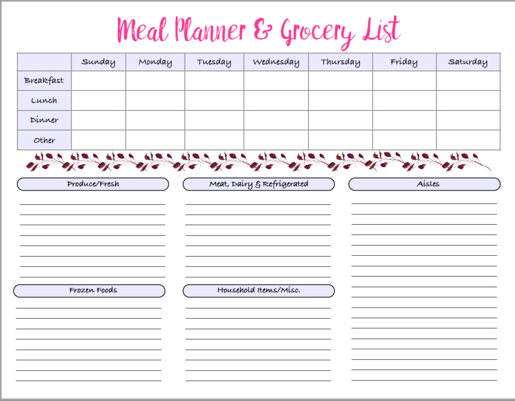 free printable meal planner template