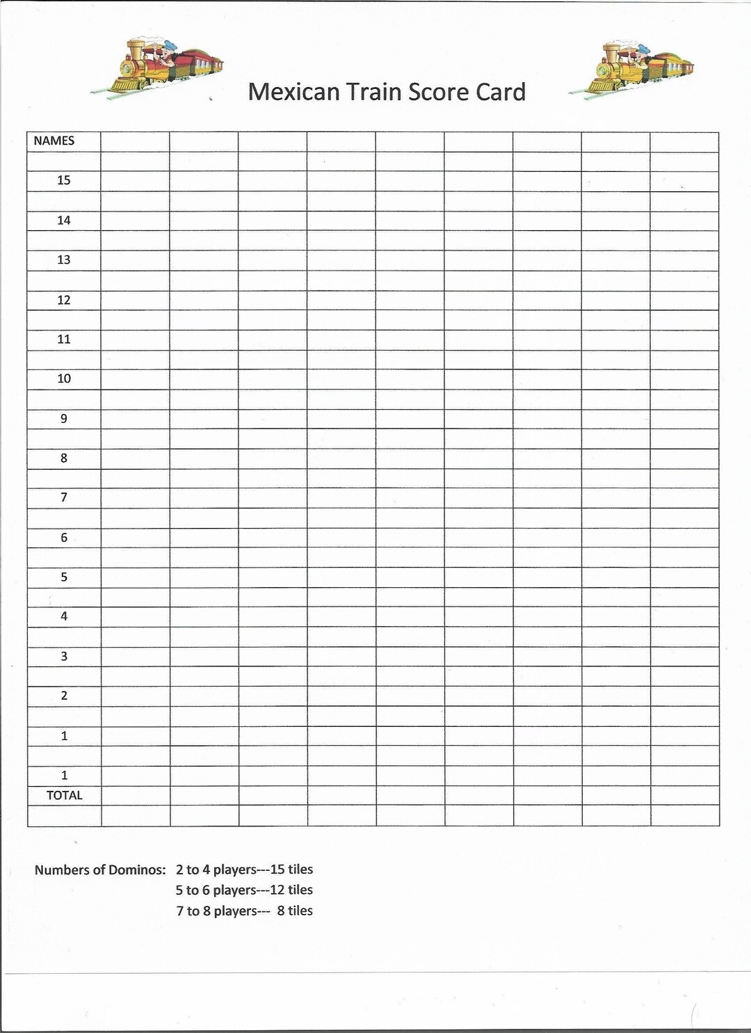 mexican train score sheet printable