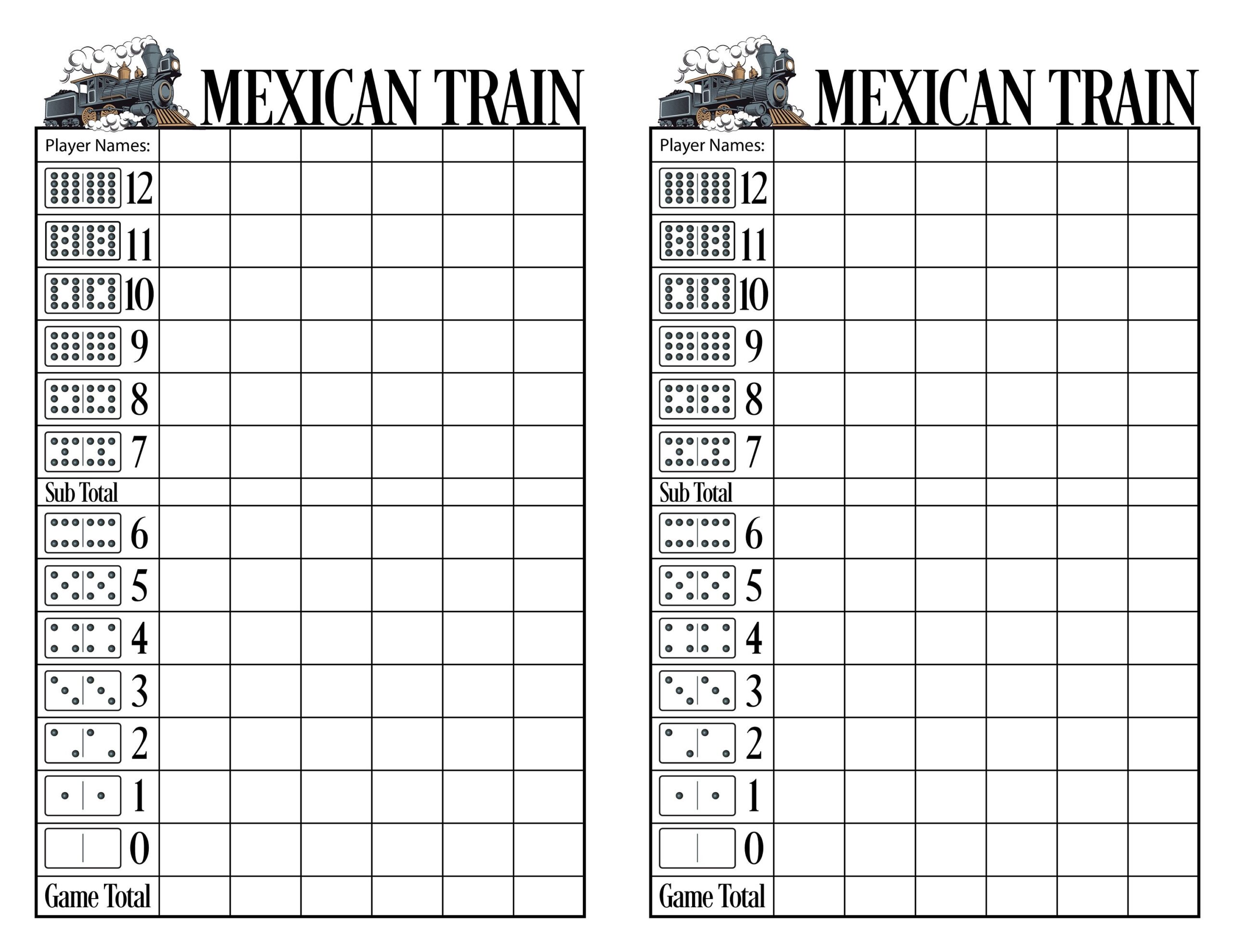 Mexican Train Score Sheet Pdf Etsy Canada