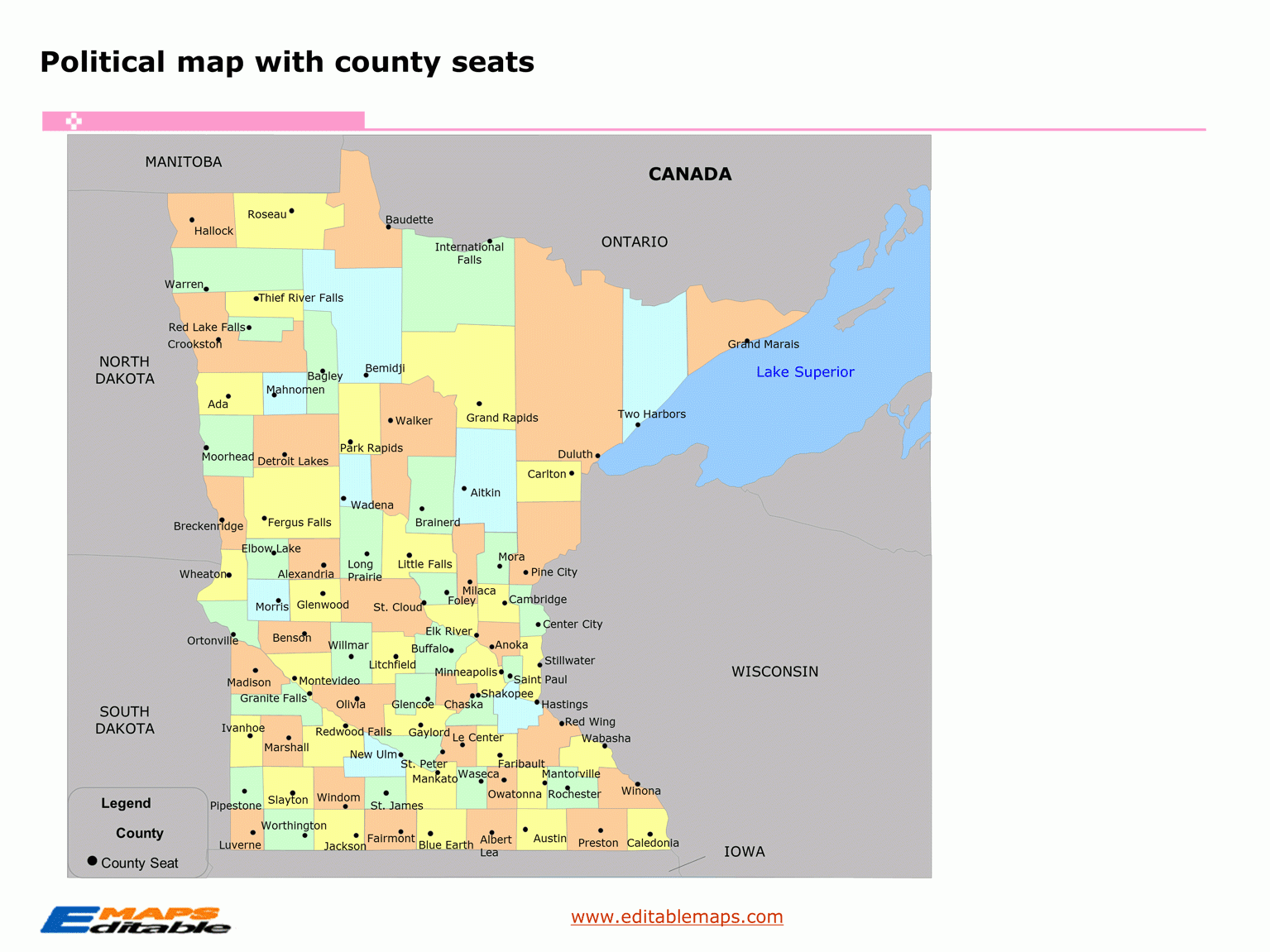 Minnesota County Map Editable PowerPoint Maps