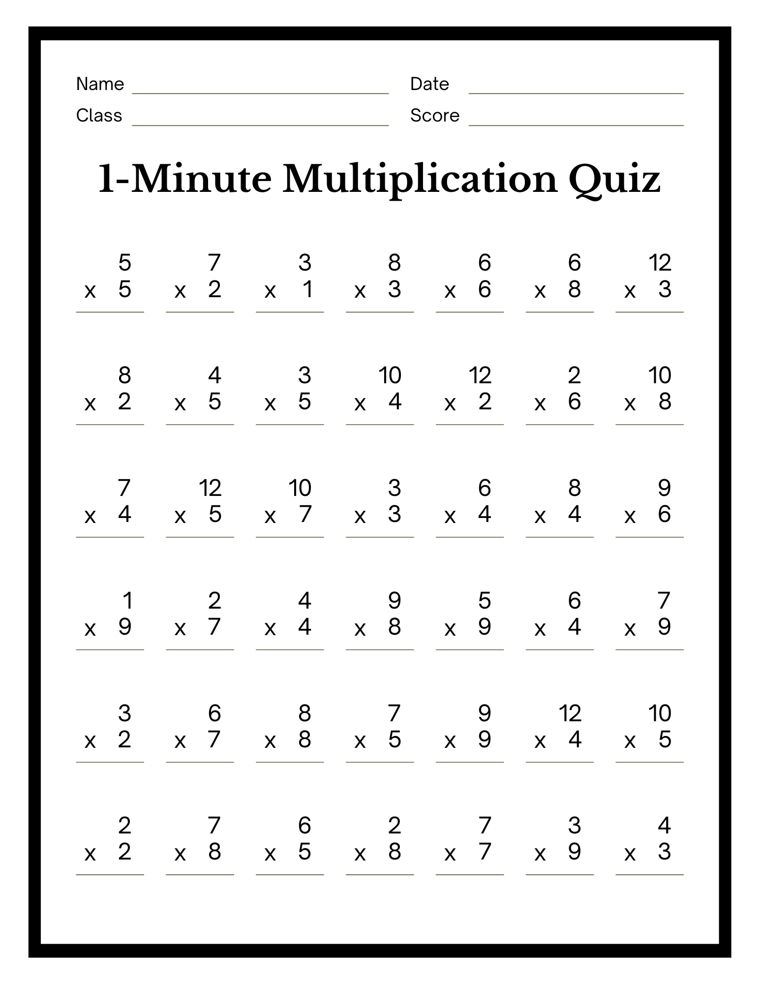 printable multiplication sheets