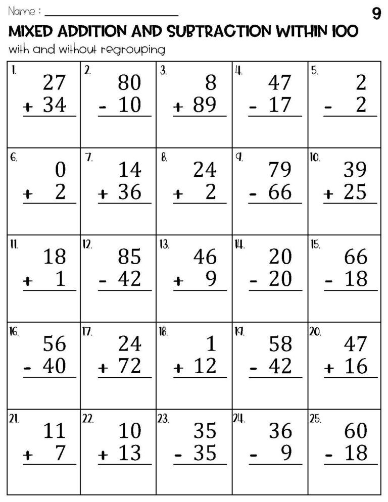 Mixed Addition And Subtraction Within 100 Worksheets Etsy