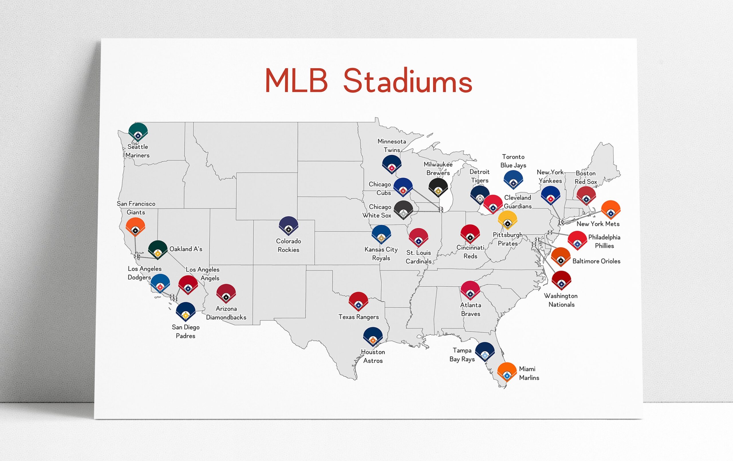 MLB Stadiums Map Art Print Baseball Fan Gift Etsy Hong Kong