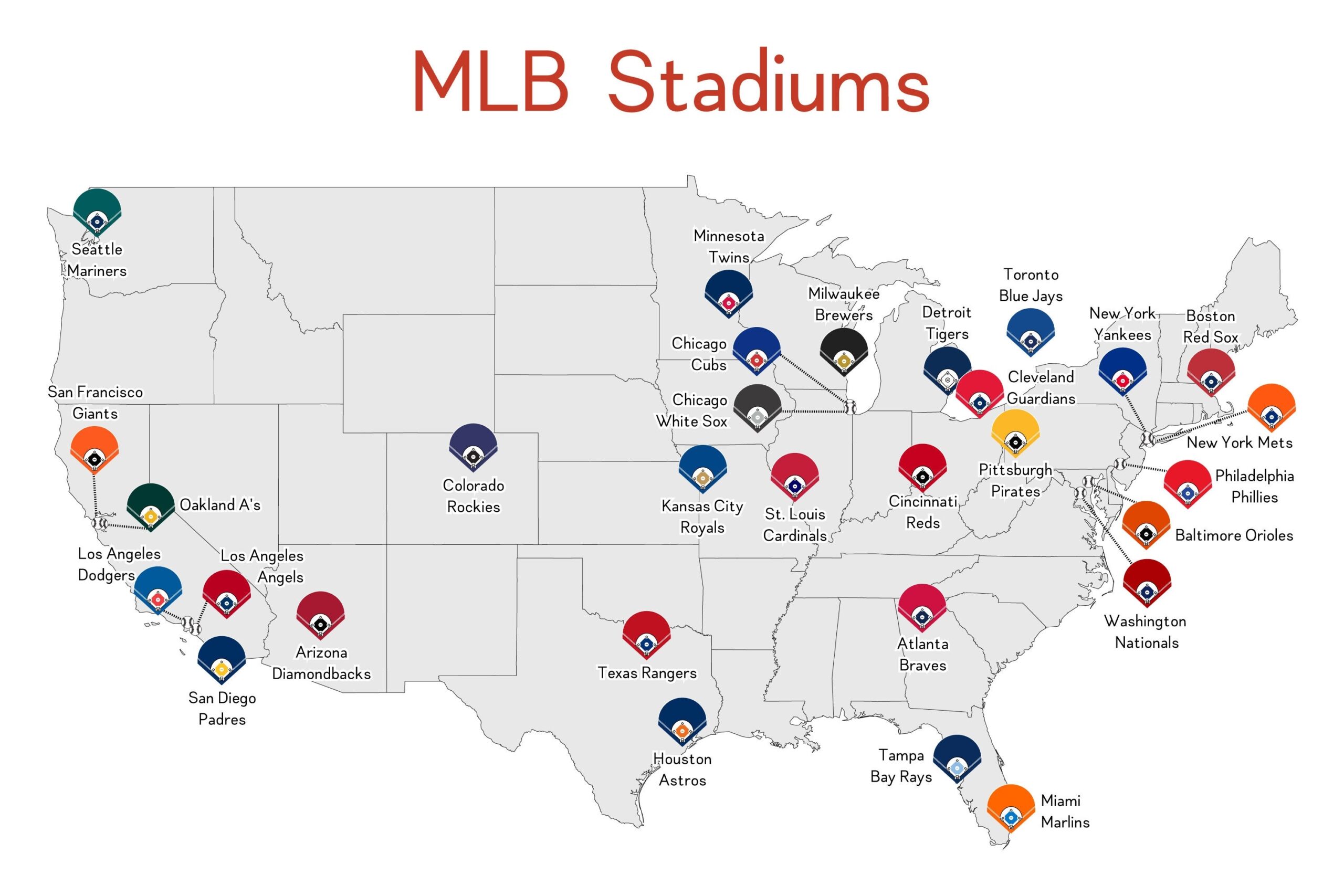 MLB Stadiums Map Art Print Baseball Fan Gift Etsy