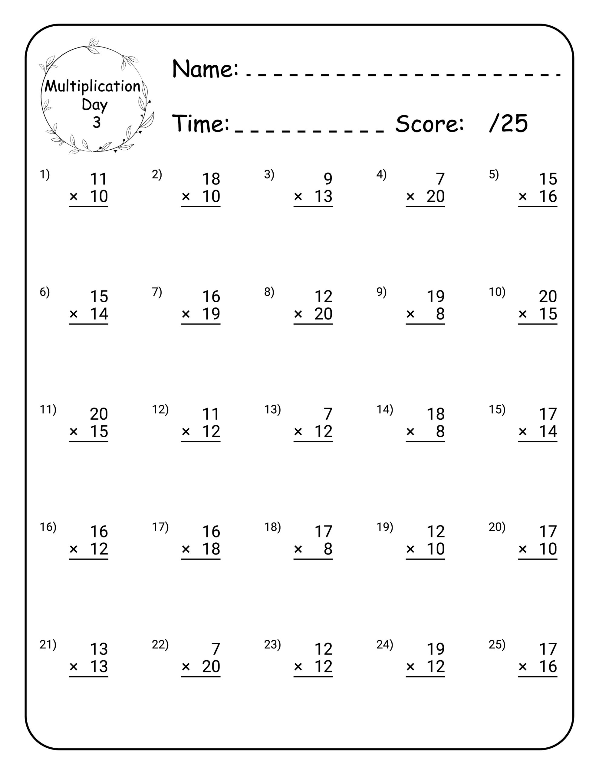 multiplication sheets printable