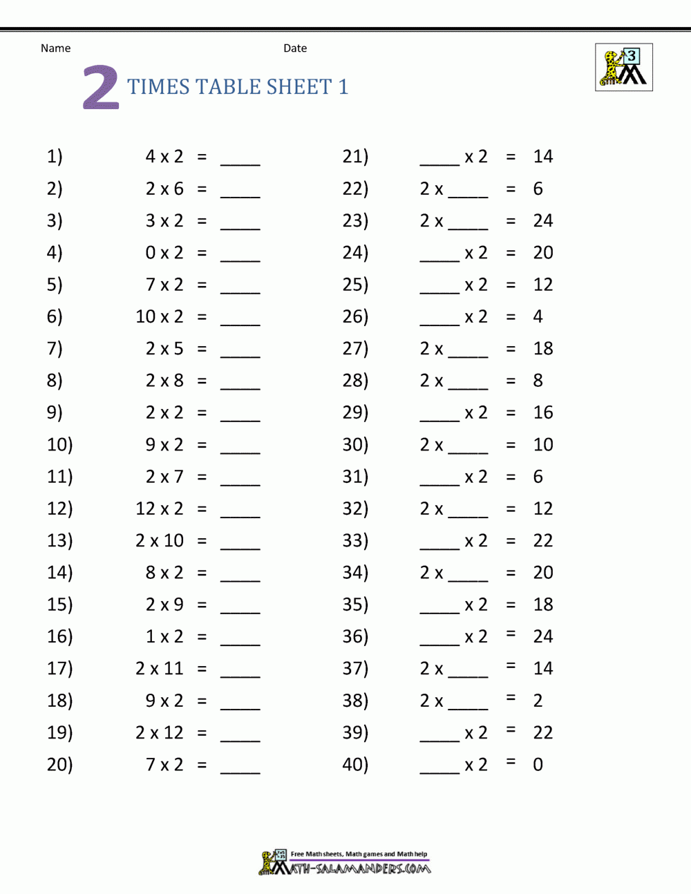 practice times tables printable sheets