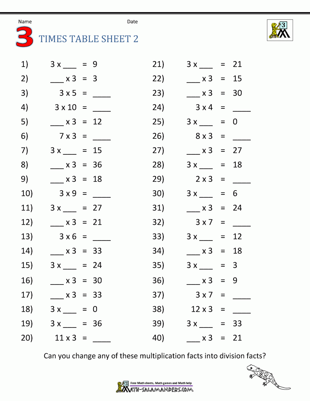 printable times table worksheets