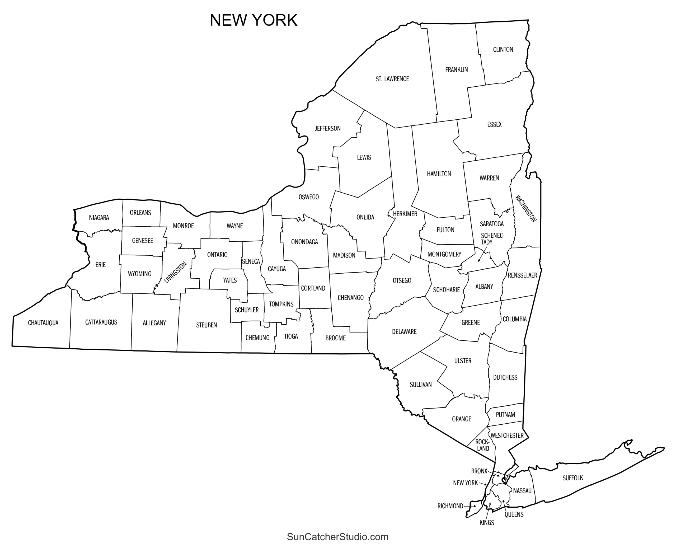 New York County Map Printable State Map With County Lines Free Printables Monograms Design Tools Patterns DIY Projects