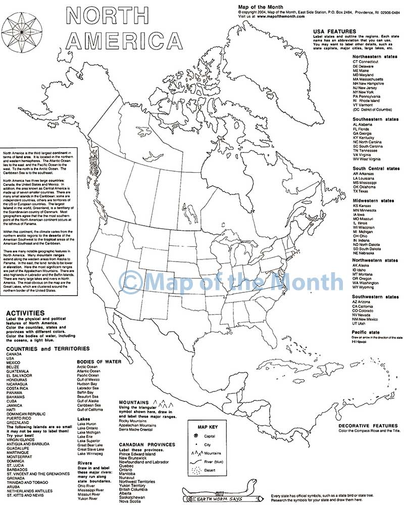 map of north america printable