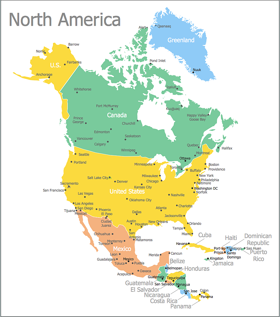 north america continent map printable