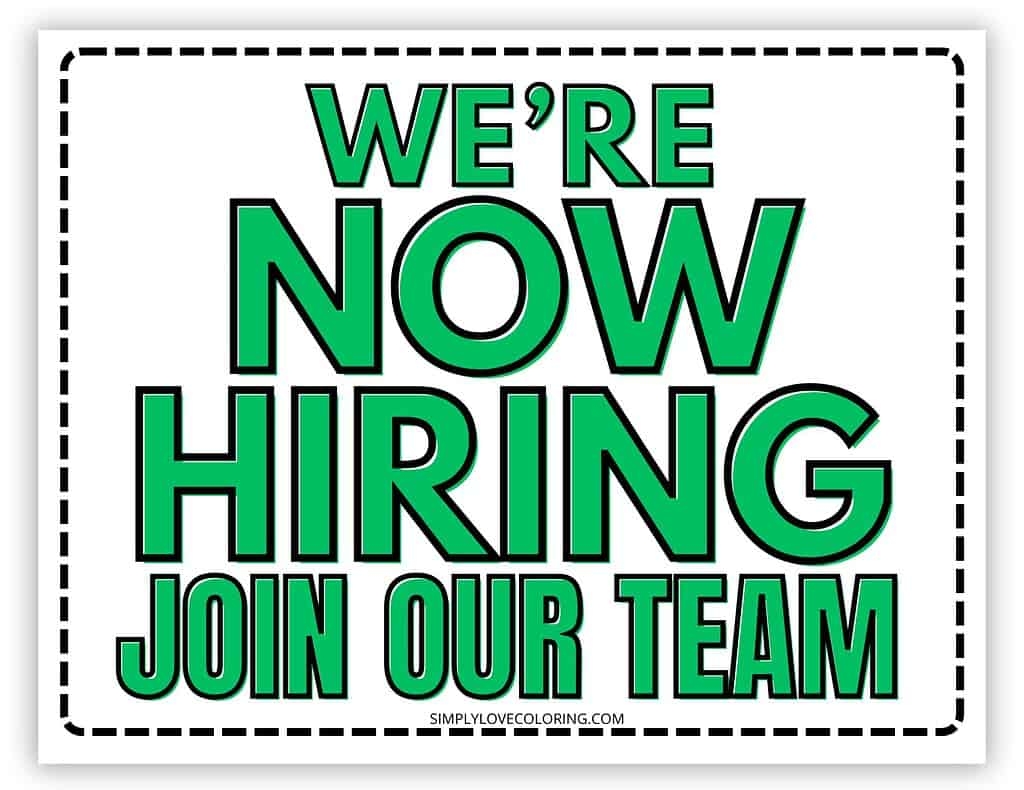 Now Hiring Sign Printable Free PDF Downloads Simply Love Coloring