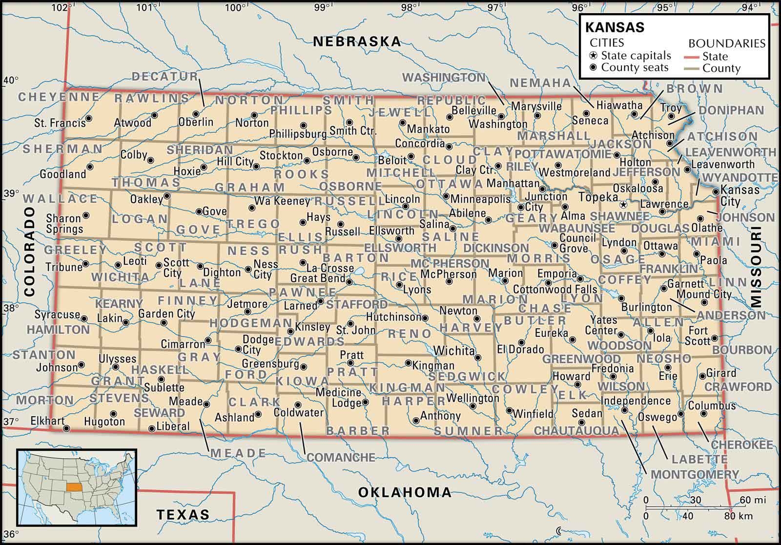 kansas county map printable