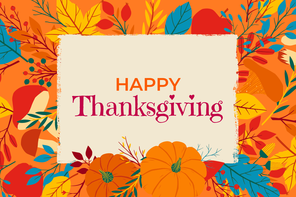 Orange Pumpkins And Leaves Happy Thanksgiving Sign Template Square Signs