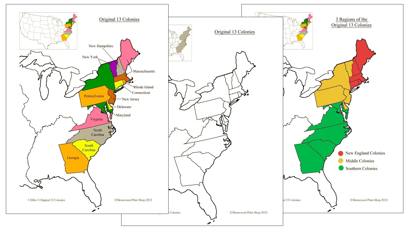 13 original colonies printable map